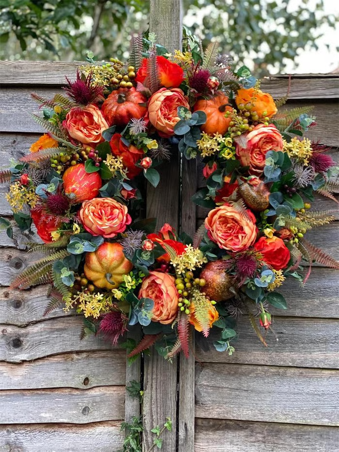 【🔥Hot Sale🔥】Applicable in multiple scenarios-Fall Peony And Pumpkin Wreath - Year Round Wreath