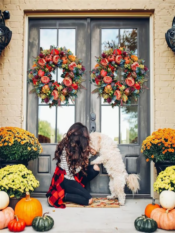 【🔥Hot Sale🔥】Applicable in multiple scenarios-Fall Peony And Pumpkin Wreath - Year Round Wreath