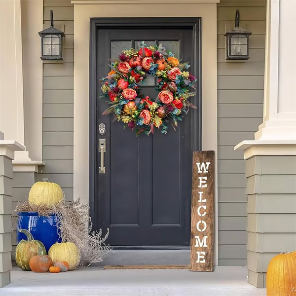 【🔥Hot Sale🔥】Applicable in multiple scenarios-Fall Peony And Pumpkin Wreath - Year Round Wreath