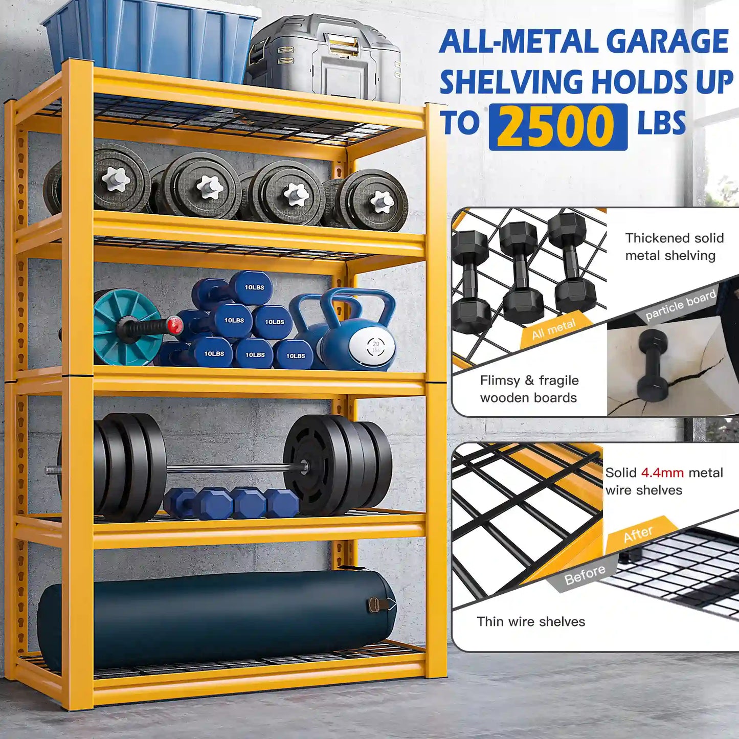 【🔥Factory Direct Clearout Sale🔥】72"H Metal Garage Shelving , 2500 LBS Adjustable Industrial Metal Storage Shelves