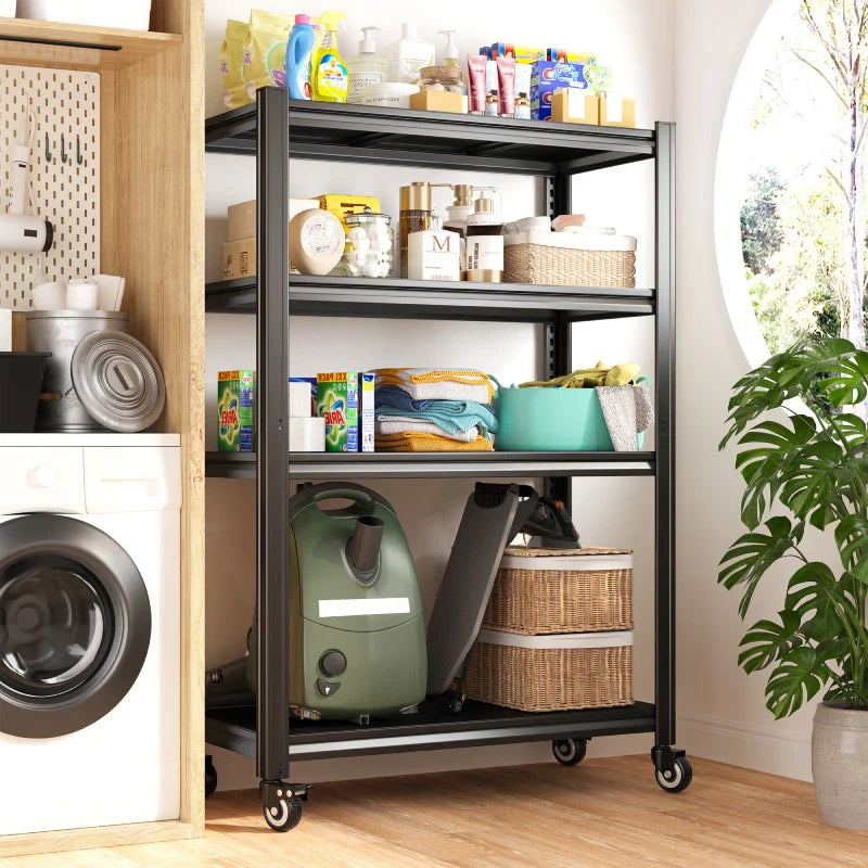 【🔥Factory Direct Clearout Sale🔥】59.8"H 4-Tier Rolling Metal Shelving Rack 530LBS Adjustable Shelving Units for Pantry, Kitchen, Basement
