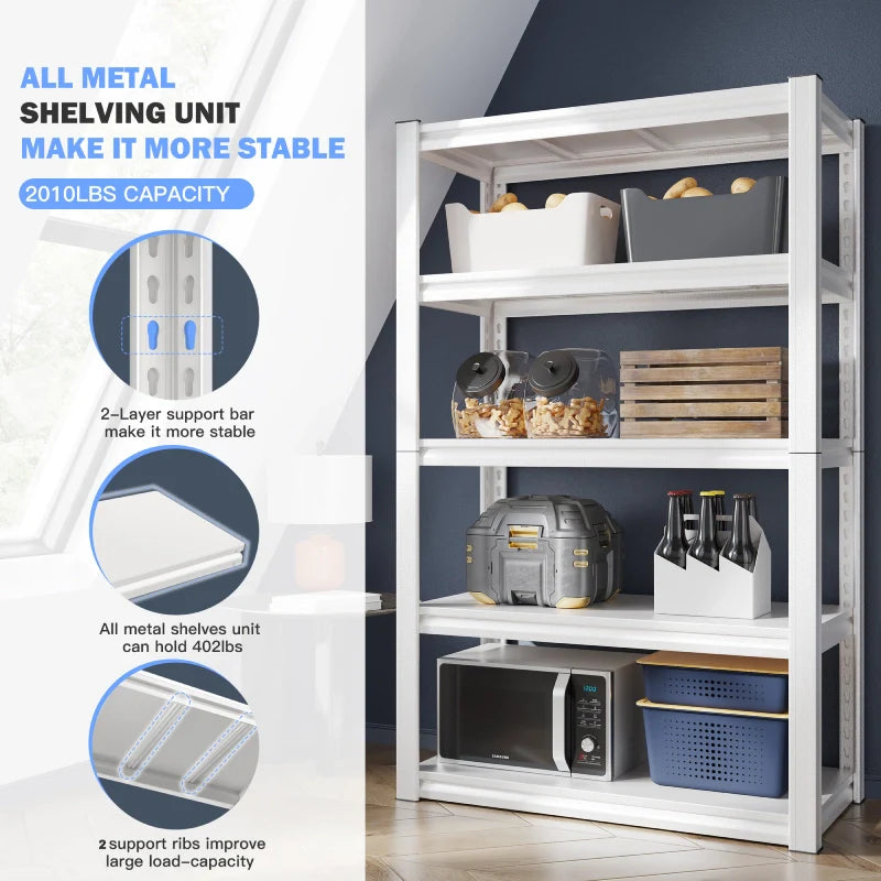 【🔥Factory Direct Clearout Sale🔥】63" H White Metal Shelving Unit, 2010 LBS Adjustable Heavy Duty Storage Shelves, Utility Rack for Pantry Kitchen
