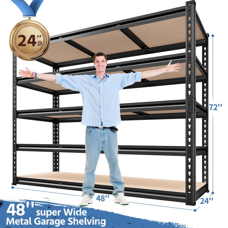 【🔥Factory Direct Clearout Sale🔥】48.2" W Garage Shelf, 3000LBS Heavy Duty Steel Shelving Units, 5-Tier Adjustable Metal Shelves for Basement Warehouse Commercial