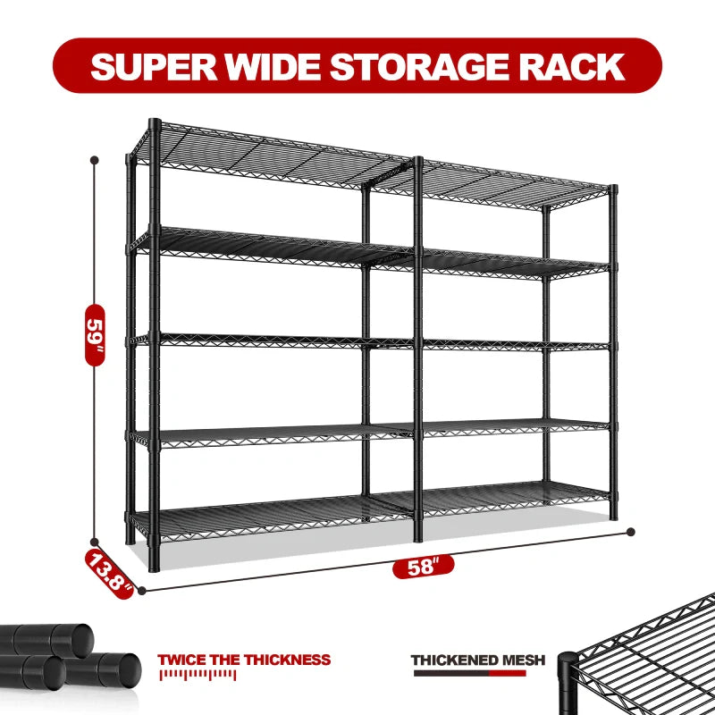 【🔥Factory Direct Clearout Sale🔥】58"W Metal Shelving Units, 59"H 1400 Lbs Wire Shelving for Pantry Kitchen