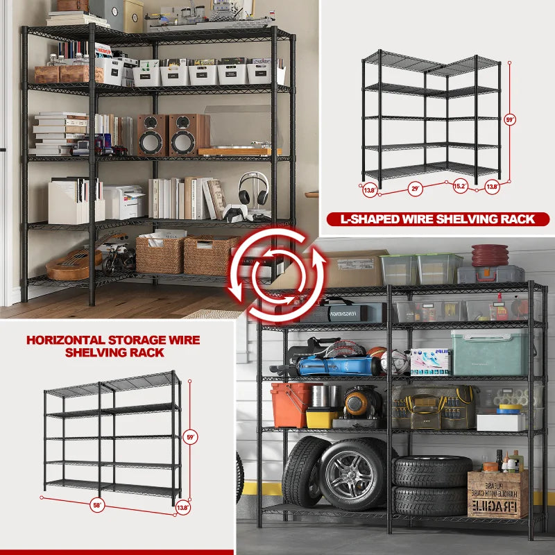 【🔥Factory Direct Clearout Sale🔥】58"W Metal Shelving Units, 59"H 1400 Lbs Wire Shelving for Pantry Kitchen