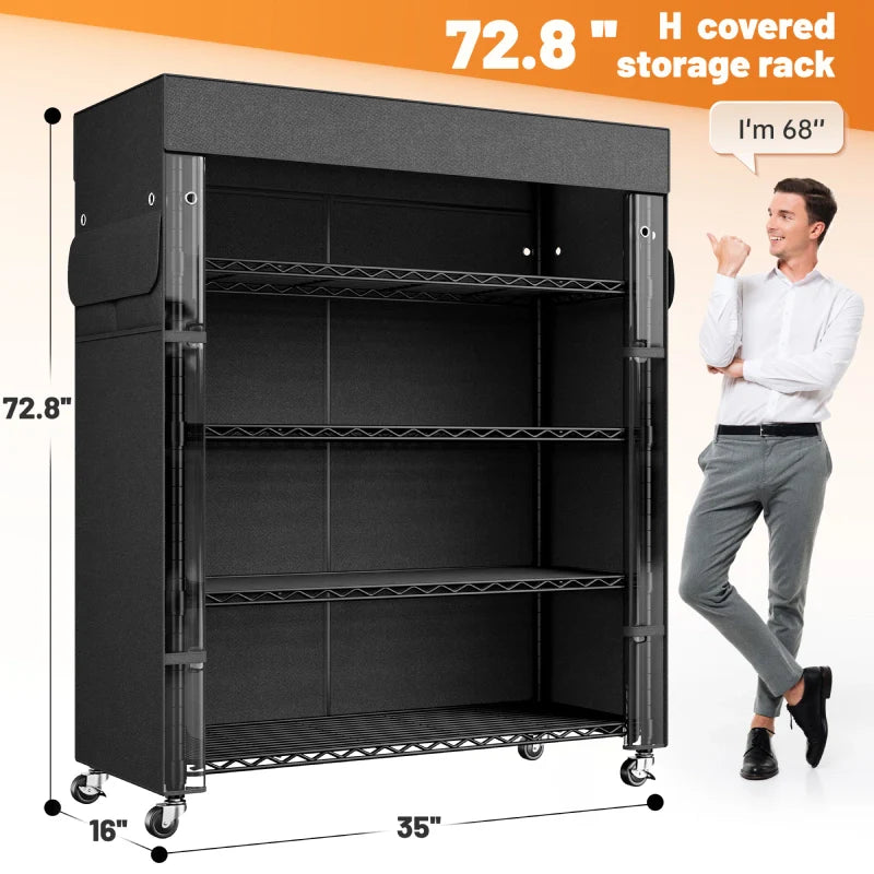 【🔥Factory Direct Clearout Sale🔥】35"W Wire Shelving Units with Wheels, Metal Shelves with Cover, 5-Tier Adjustable Shelving Rack for Kitchen Pantry Basement