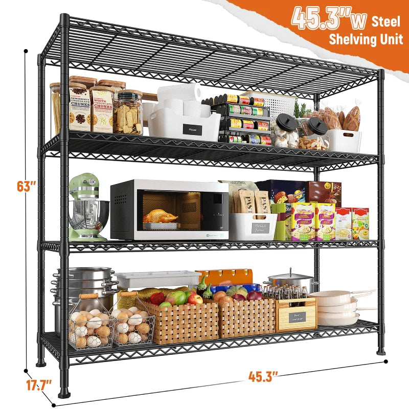 【🔥Factory Direct Clearout Sale🔥】45.3''W Wire Shelving, 4-Tier Adjustable, Storage Rack Metal Wire Shelves for Pantry Kitchen Commercial