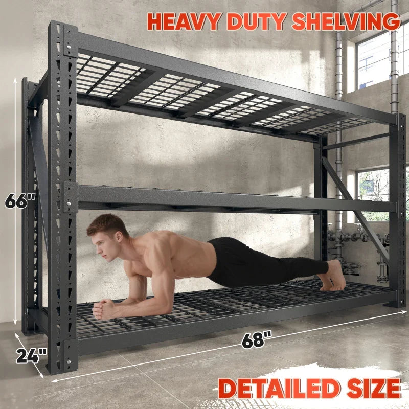 【🔥Factory Direct Clearout Sale🔥】68"W Industrial Storage Shelving 7014LBS Garage Shelving with 2338LBS Per Shelf Gymnasium Storage Rack for Garage, Basement, Warehouse, Industrial