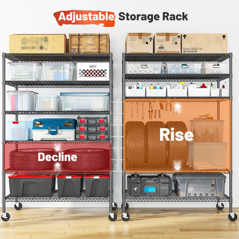 【🔥Factory Direct Clearout Sale🔥】45"W x 82"H Wire Shelving with Wheels, 6-Tier Adjustable Steel Shelves Load 1200LBS, Storage Racks for Kitchen Pantry Closet