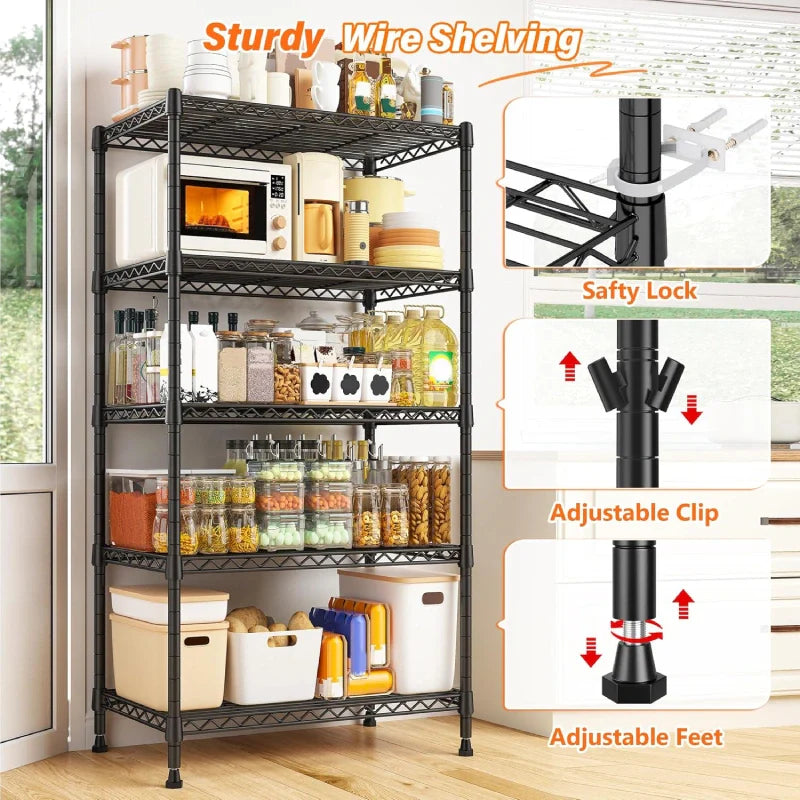 【🔥Factory Direct Clearout Sale🔥】21.6"W Storage Shelves, 5-Tier Adjustable Wire Shelving, Metal Rack for Kitchen Pantry Storage