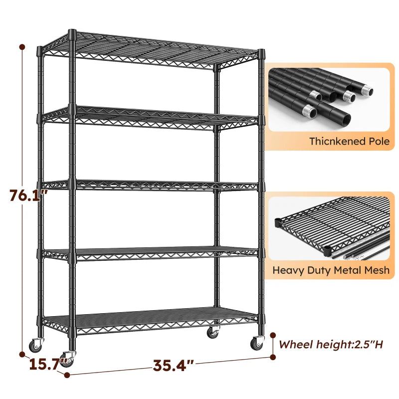 【🔥Factory Direct Clearout Sale🔥】35.5"W Metal Wire Shelving with Wheels, Adjustable Outdoor Shelves with Casters for Kitchen, Pantry & Dorm