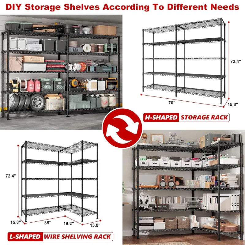 【🔥Factory Direct Clearout Sale🔥】72"H Wire Shelving, 1600Lbs Metal L Shaped Shelves Adjustable, 70"W Storage Racks for Pantry Kitchen