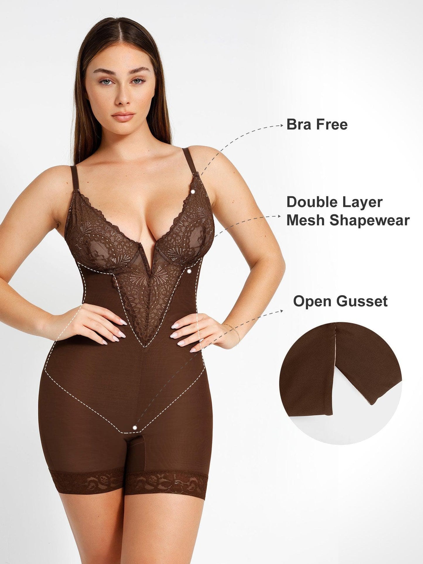 【🔥Hot Sale🔥】Shapewear Lace Deep-V Neck Bodysuits or Faux Leather Skirts