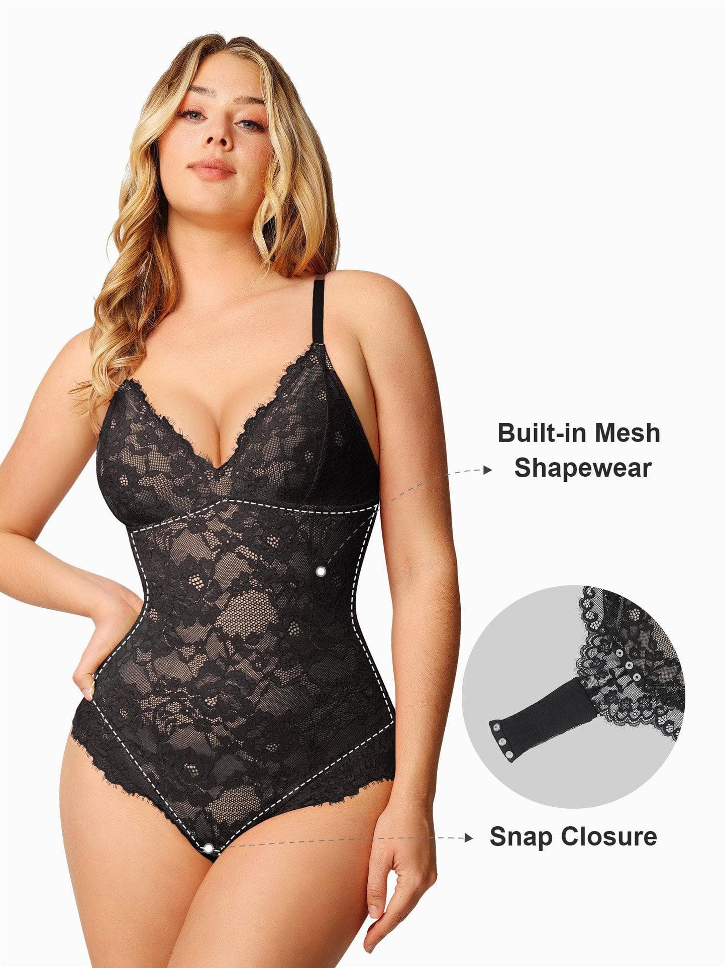 【🔥Hot Sale🔥】Shapewear Lace Deep-V Neck Bodysuits or Faux Leather Skirts