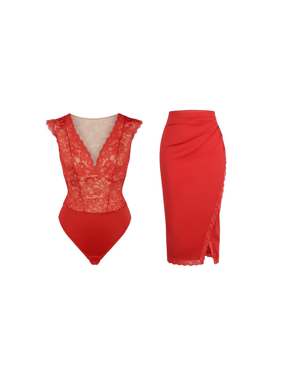【🔥Hot Sale🔥】Shapewear Sculpting Lace Bodysuit or Midi Skirt or Shrug