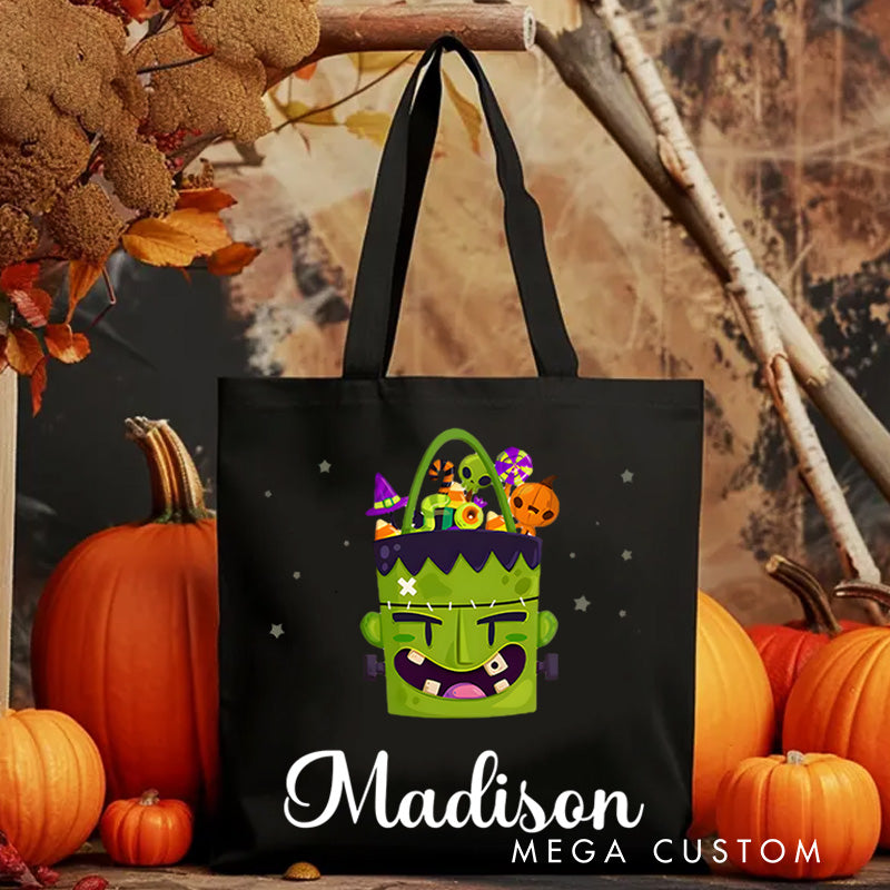 【🔥Hot Sale🔥】Personalized Frankenstein Illustration Featuring Name for a Fun and Spooky Halloween Celebration Tote Bag