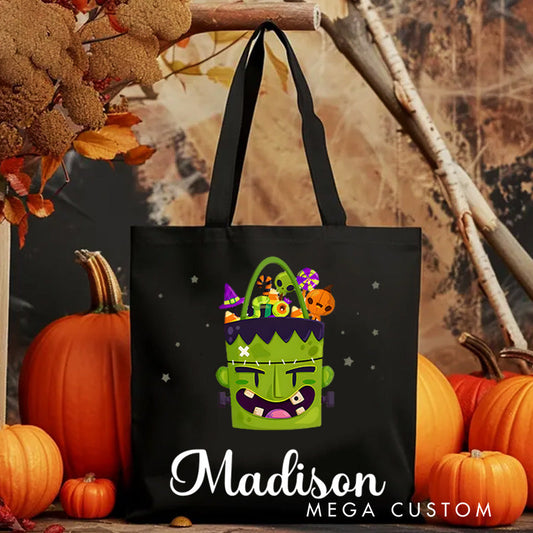 【🔥Hot Sale🔥】Personalized Frankenstein Illustration Featuring Name for a Fun and Spooky Halloween Celebration Tote Bag
