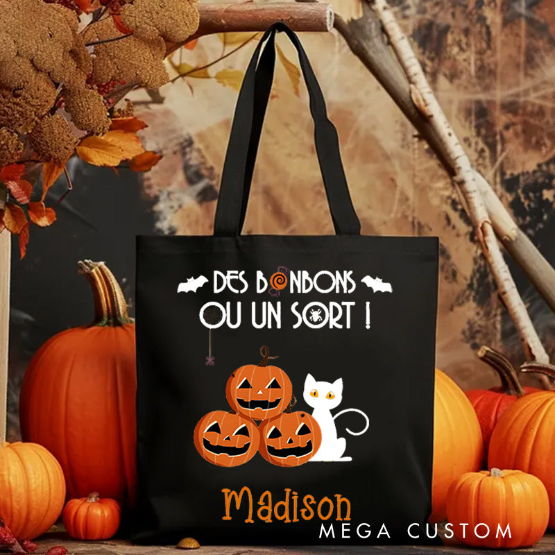 【🔥Hot Sale🔥】Personalized Trick or Treat Featuring Pumpkins Cats and Bats for a Fun Halloween Decoration Tote Bag