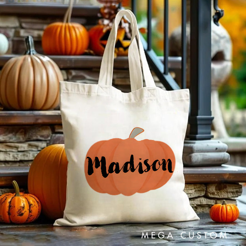 【🔥Hot Sale🔥】Personalized Pumpkin Illustration Featuring Name with Bold Lettering for a Fun Halloween Celebration Tote Bag