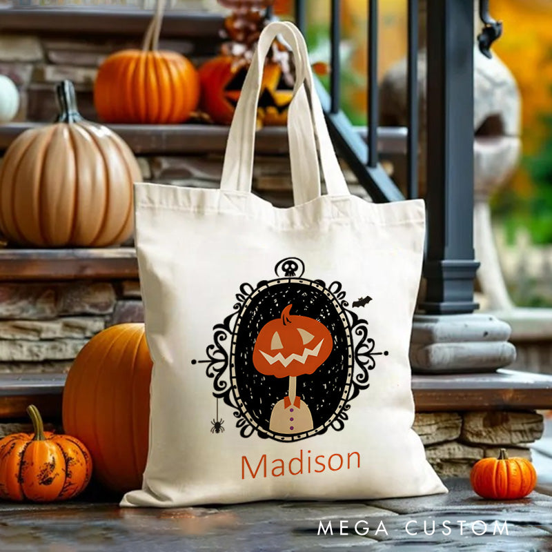 【🔥Hot Sale🔥】Personalized Pumpkin Illustration in Ornate Frame Featuring Name for a Sophisticated Halloween Decoration Tote Bag