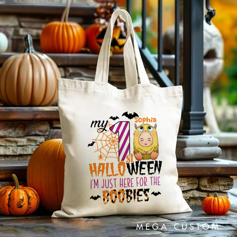 【🔥Hot Sale🔥】Personalized Halloween Tote with Name Girl Boy Goodie Trick or Treat Tote Bag Gift for Halloween