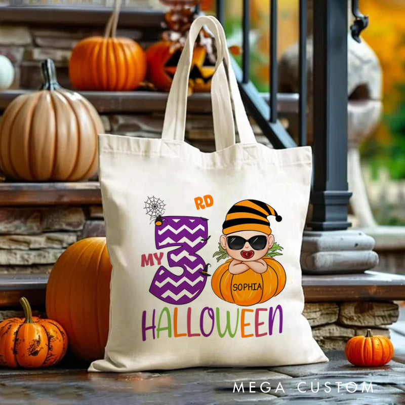 【🔥Hot Sale🔥】Personalized Kids Halloween Tote with Name Girl Boy Goodie Trick Or Treat Tote Bag for Kids Gifts for Halloween