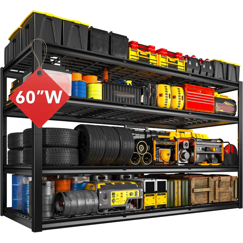 【🔥Factory Direct Clearout Sale🔥】60"W 4-Tier Shelves for Storage 2550LBS Adjustable Garage Shelving Storage Racks  for  Pantry Garage Basement