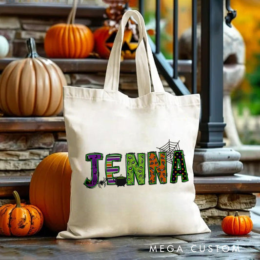 【🔥Hot Sale🔥】Personalized Halloween Canvas Tote Bag Kids Trick or Treat Bag School Halloween Kids Gift Toddler Goodie Food Bag