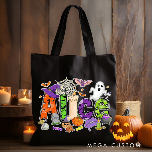 【🔥Hot Sale🔥】Personalized Halloween Tote Bag with Name Halloween Treat Bags for Kids Kids Halloween Bag Trick or Treat Bag Halloween Gift