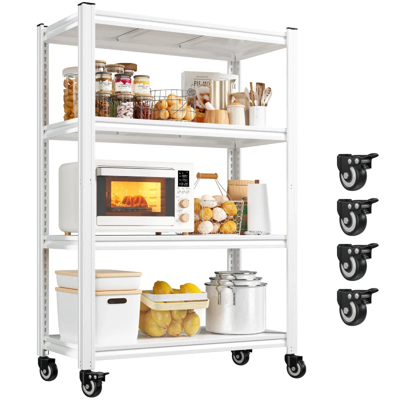 【🔥Factory Direct Clearout Sale🔥】59.8"H 4-Tier Rolling Metal Shelving Rack 530LBS Adjustable Shelving Units for Pantry, Kitchen, Basement