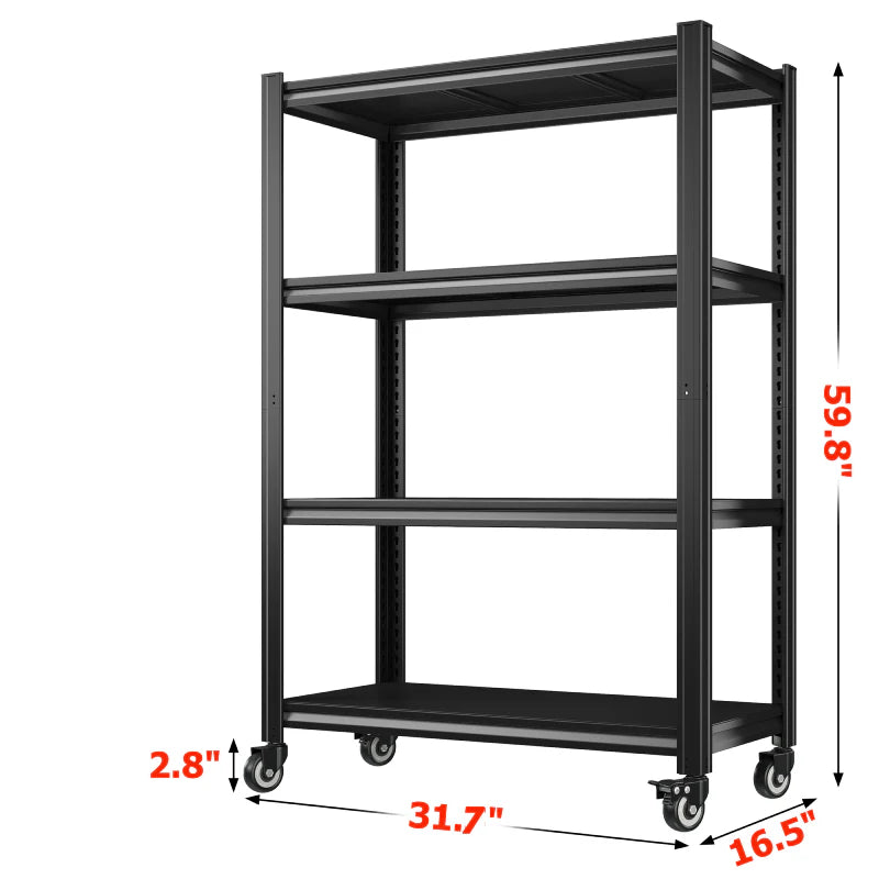 【🔥Factory Direct Clearout Sale🔥】59.8"H 4-Tier Rolling Metal Shelving Rack 530LBS Adjustable Shelving Units for Pantry, Kitchen, Basement