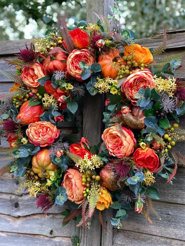 【🔥Hot Sale🔥】Applicable in multiple scenarios-Fall Peony And Pumpkin Wreath - Year Round Wreath