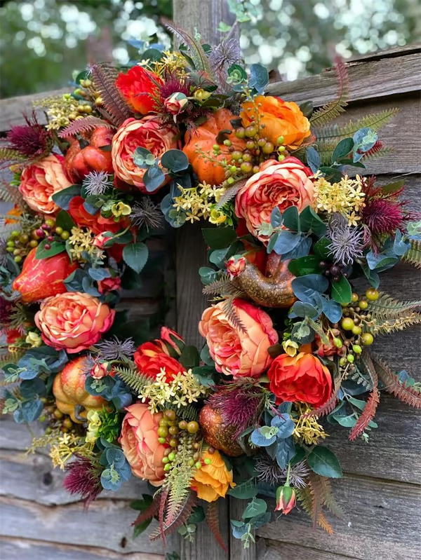 【🔥Hot Sale🔥】Applicable in multiple scenarios-Fall Peony And Pumpkin Wreath - Year Round Wreath