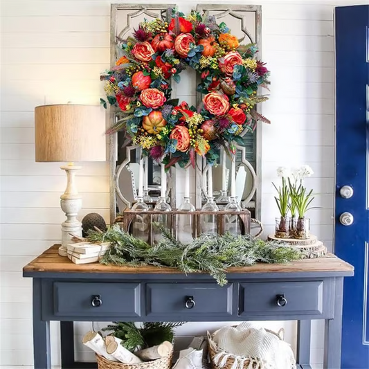 【🔥Hot Sale🔥】Applicable in multiple scenarios-Fall Peony And Pumpkin Wreath - Year Round Wreath