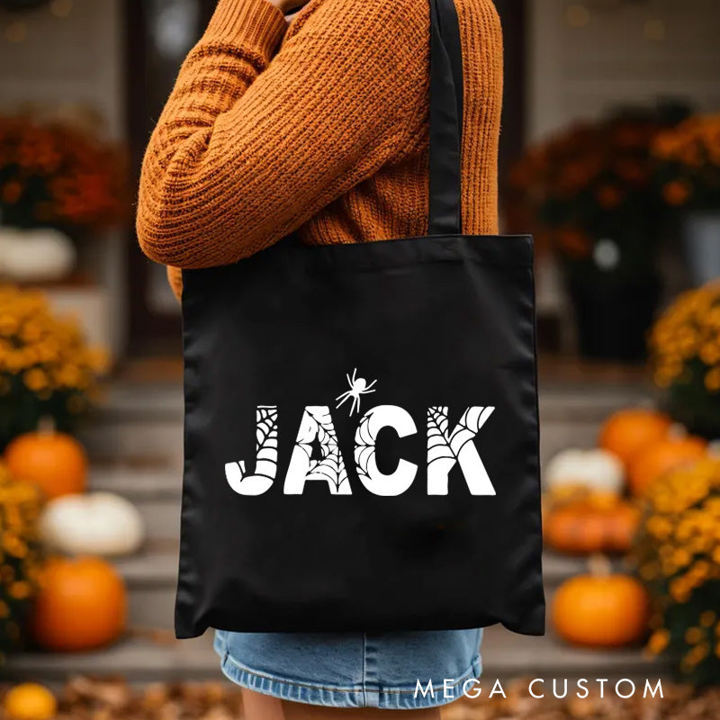 【🔥Hot Sale🔥】Personalized Halloween Bag with Name Canvas Tote Bag Halloween Bag Halloween Gift