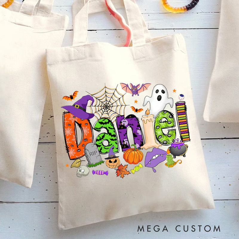 【🔥Hot Sale🔥】Personalized Halloween Tote Bag with Name Halloween Treat Bags for Kids Kids Halloween Bag Trick or Treat Bag Halloween Gift