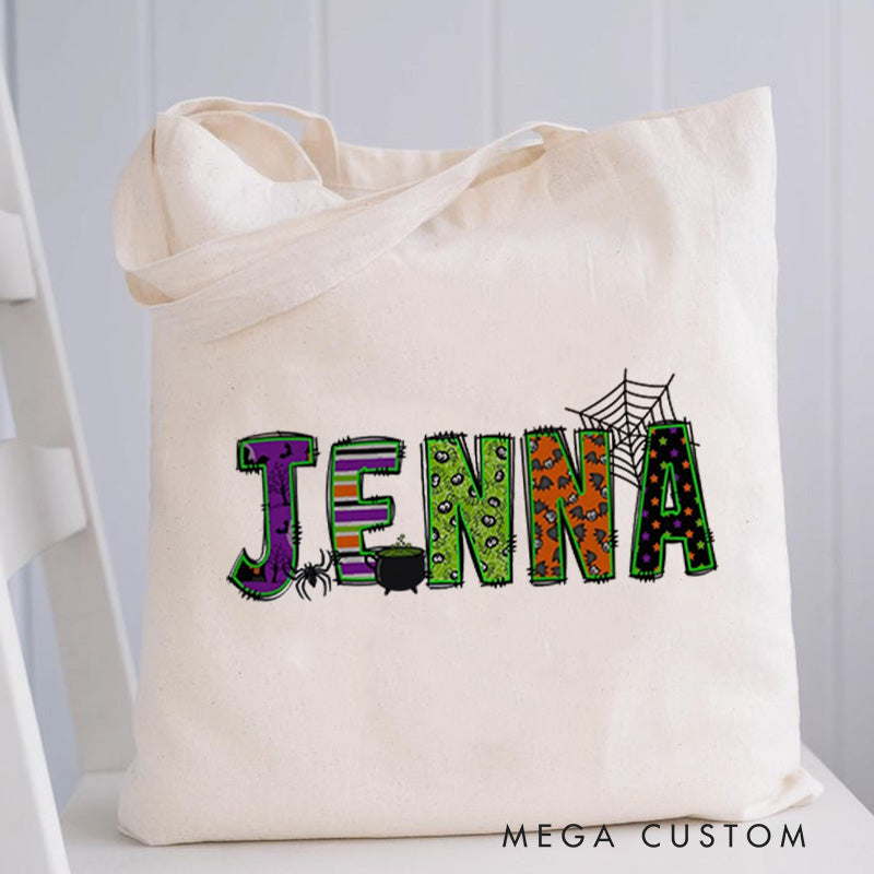 【🔥Hot Sale🔥】Personalized Halloween Canvas Tote Bag Kids Trick or Treat Bag School Halloween Kids Gift Toddler Goodie Food Bag