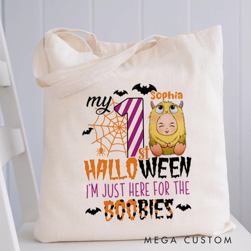 【🔥Hot Sale🔥】Personalized Halloween Tote with Name Girl Boy Goodie Trick or Treat Tote Bag Gift for Halloween