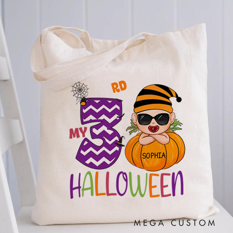 【🔥Hot Sale🔥】Personalized Kids Halloween Tote with Name Girl Boy Goodie Trick Or Treat Tote Bag for Kids Gifts for Halloween