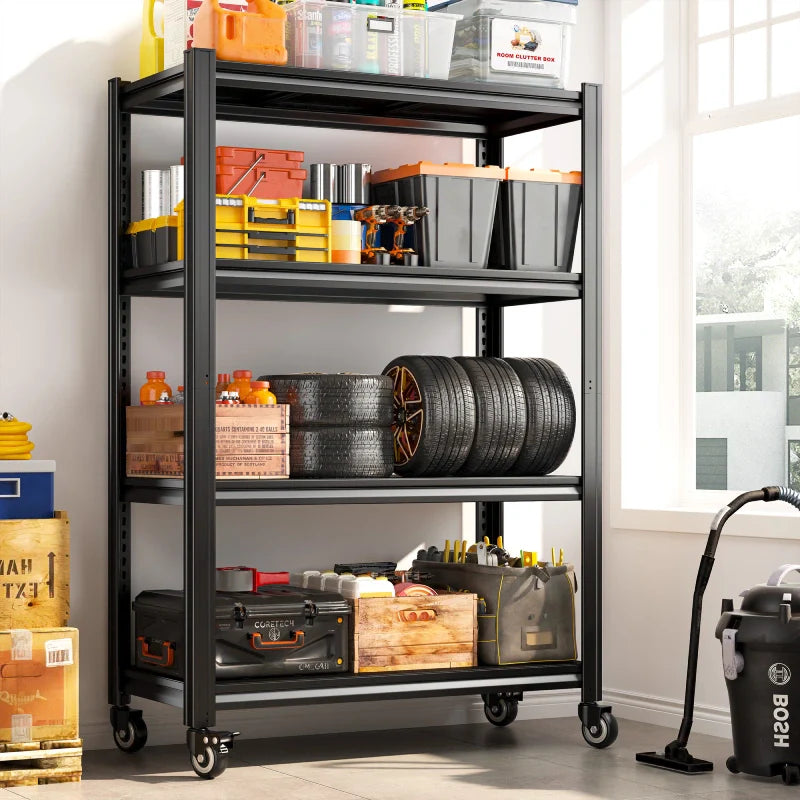 【🔥Factory Direct Clearout Sale🔥】59.8"H 4-Tier Rolling Metal Shelving Rack 530LBS Adjustable Shelving Units for Pantry, Kitchen, Basement