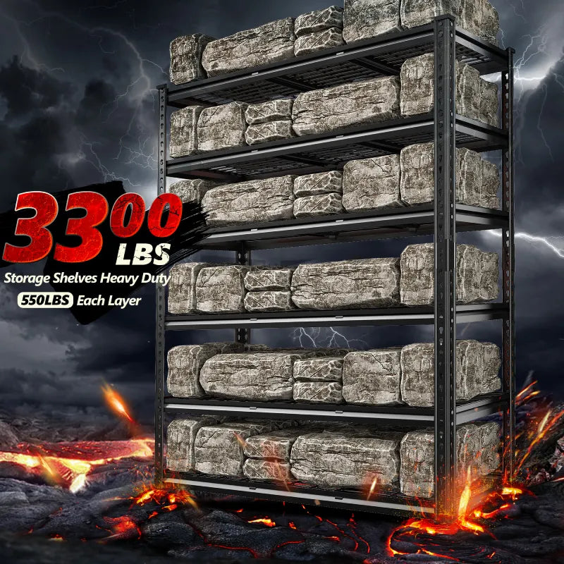【🔥Factory Direct Clearout Sale🔥】48"in x 18"in Heavy Duty Metal Shelving 3300LBS  Industrial Storage Shelves 6 Tires Black Shelves Adjustable Shelving food store shelves for Garage,Warehouse,Basement