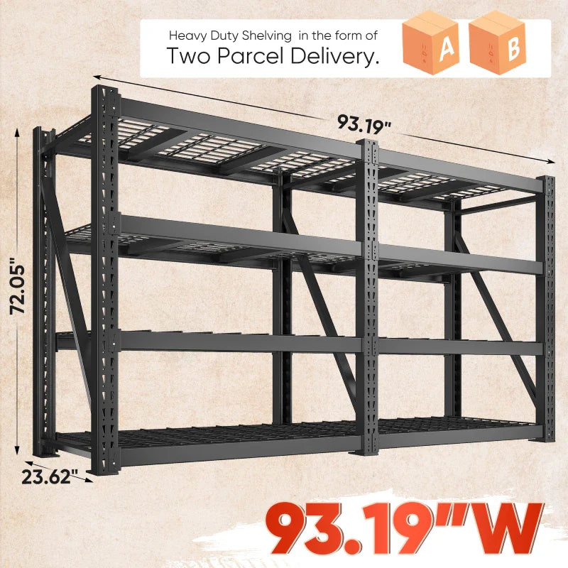 【🔥Factory Direct Clearout Sale🔥】4-Tier 93" W Industrial Shelving Rack, 9348LBS Capacity Garage Storage Rack with 2337LB/Shelf , Metal Shelving Unit for Warehouse, Basement, Commercial