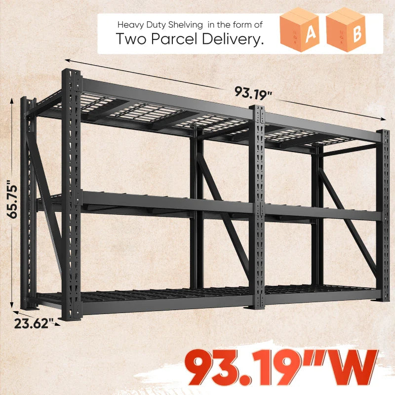 【🔥Factory Direct Clearout Sale🔥】3-Tier 93" W Industrial Shelving Rack, 7010LBS Capacity Garage Storage Rack with 2337LB/Shelf , Metal Shelving Unit for Warehouse, Basement, Commercial