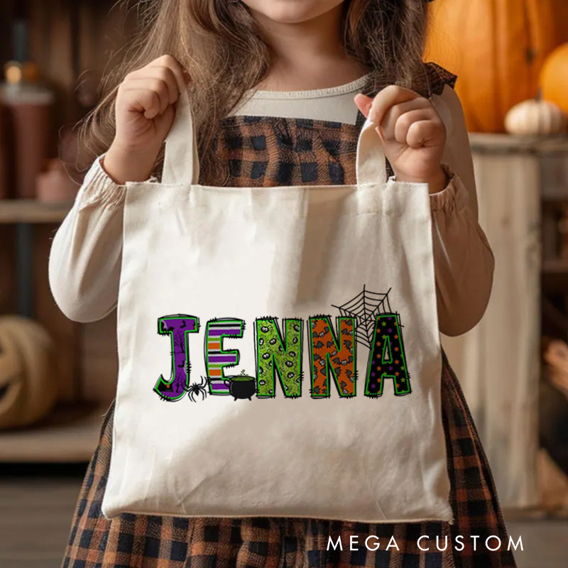 【🔥Hot Sale🔥】Personalized Halloween Canvas Tote Bag Kids Trick or Treat Bag School Halloween Kids Gift Toddler Goodie Food Bag