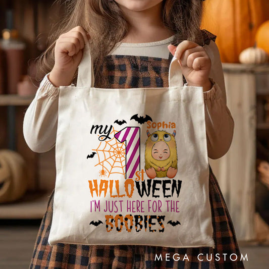 【🔥Hot Sale🔥】Personalized Halloween Tote with Name Girl Boy Goodie Trick or Treat Tote Bag Gift for Halloween