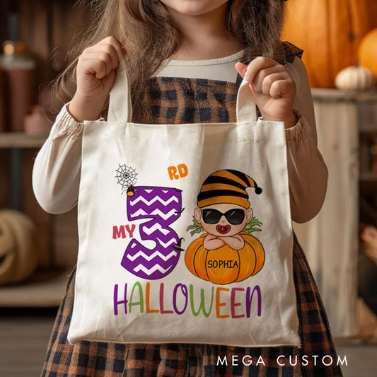 【🔥Hot Sale🔥】Personalized Kids Halloween Tote with Name Girl Boy Goodie Trick Or Treat Tote Bag for Kids Gifts for Halloween
