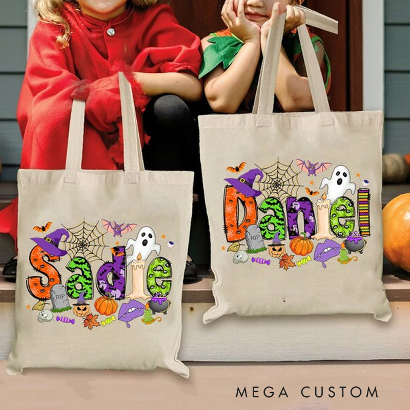 【🔥Hot Sale🔥】Personalized Halloween Tote Bag with Name Halloween Treat Bags for Kids Kids Halloween Bag Trick or Treat Bag Halloween Gift
