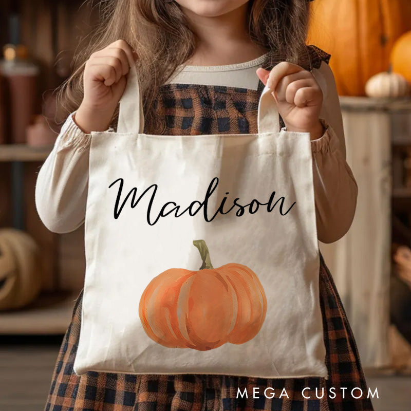 【🔥Hot Sale🔥】Personalized Pumpkin Illustration Featuring Name for a Festive and Autumn Inspired Halloween Accent Tote Bag