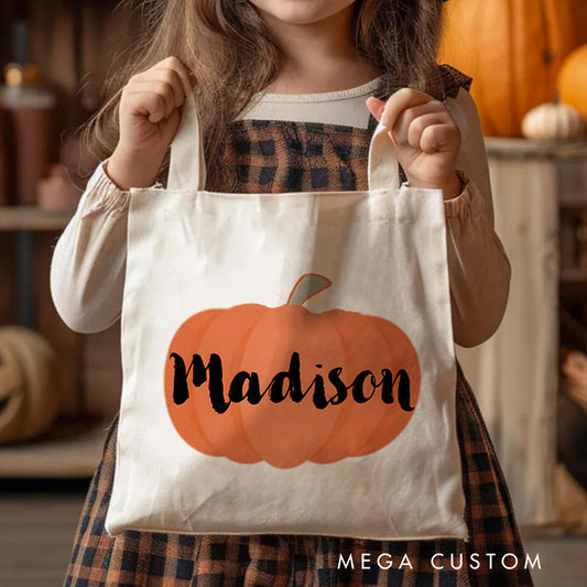 【🔥Hot Sale🔥】Personalized Pumpkin Illustration Featuring Name with Bold Lettering for a Fun Halloween Celebration Tote Bag