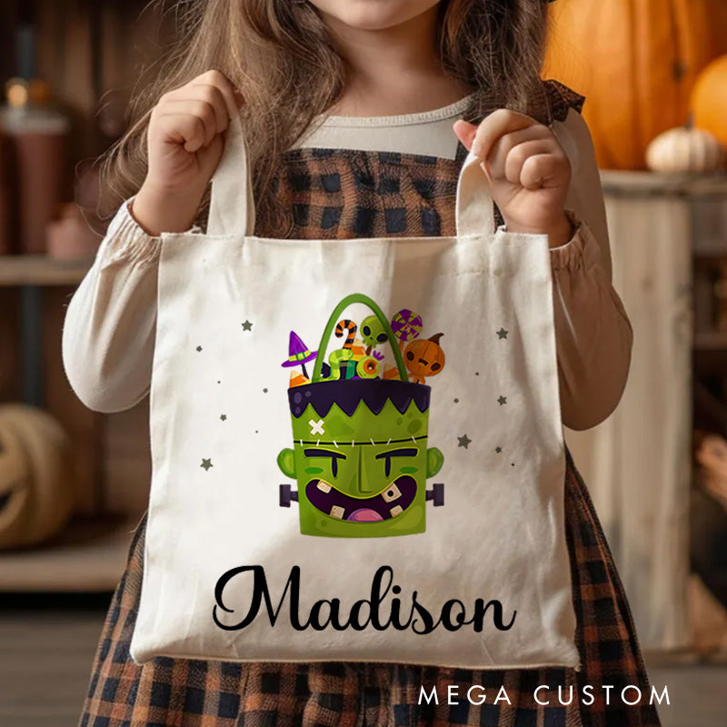 【🔥Hot Sale🔥】Personalized Frankenstein Illustration Featuring Name for a Fun and Spooky Halloween Celebration Tote Bag